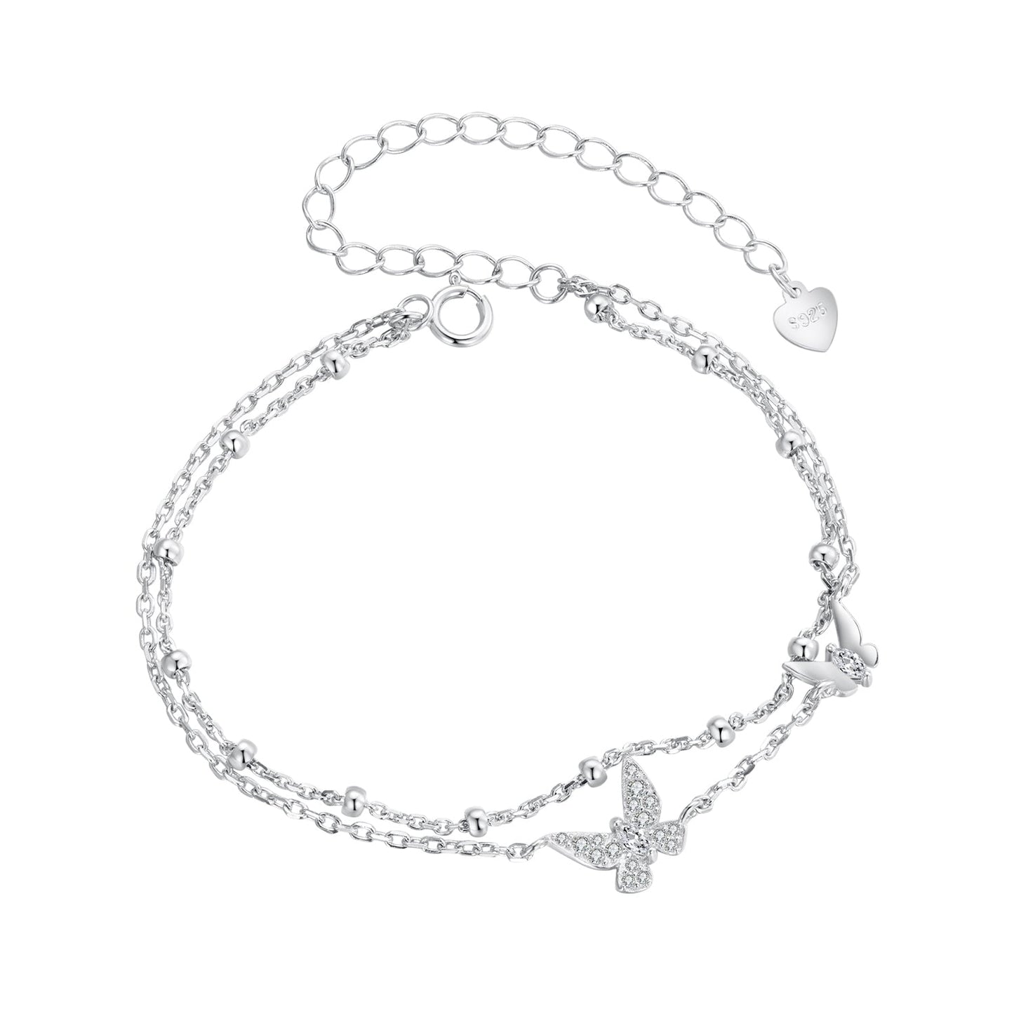 925 Sterling Silver Bracelets with Platinum Plating and CZ Stones - 150+60mm