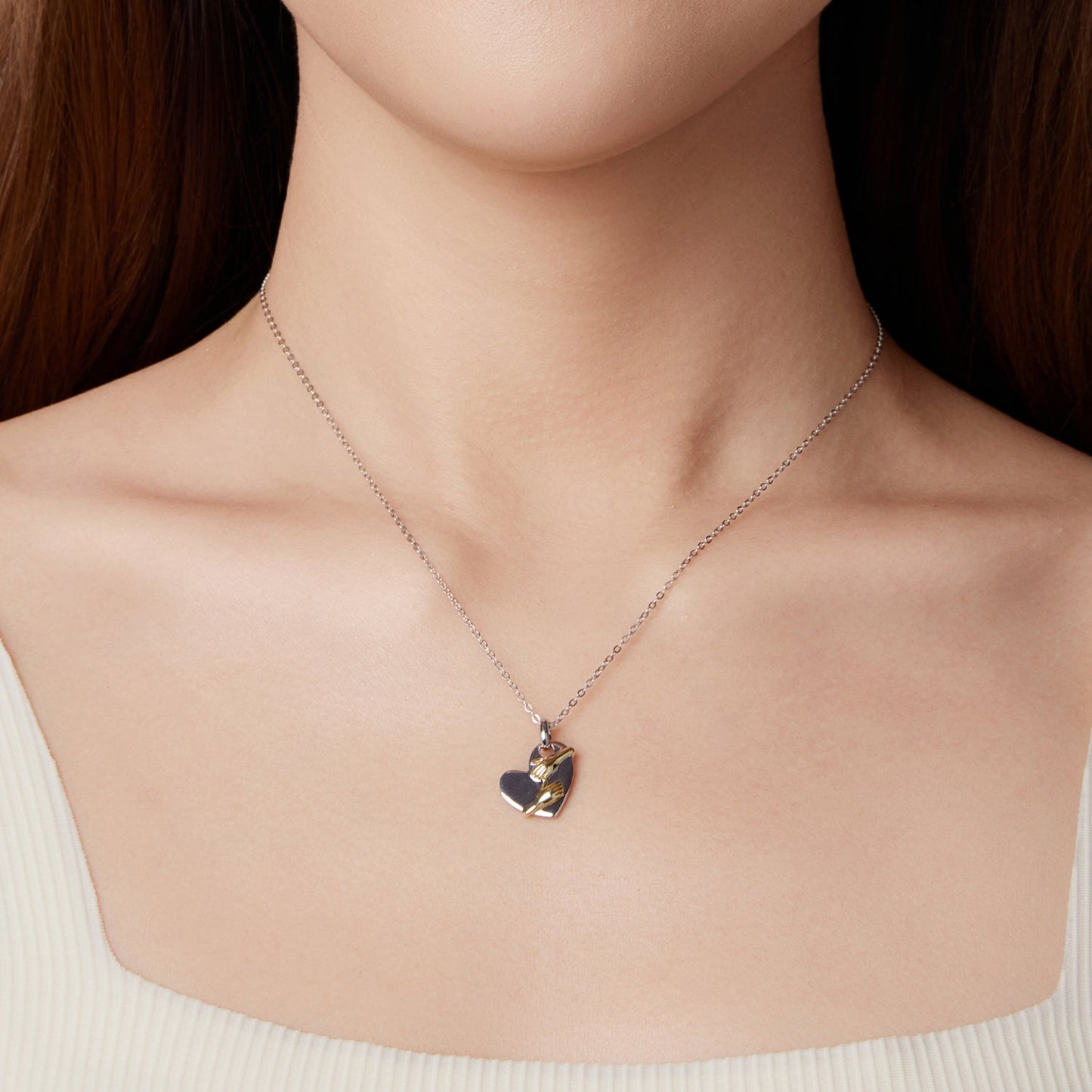 925 Sterling Silver + Plated White Gold + Plated Gold 1.8*1.2cm Necklace for Women