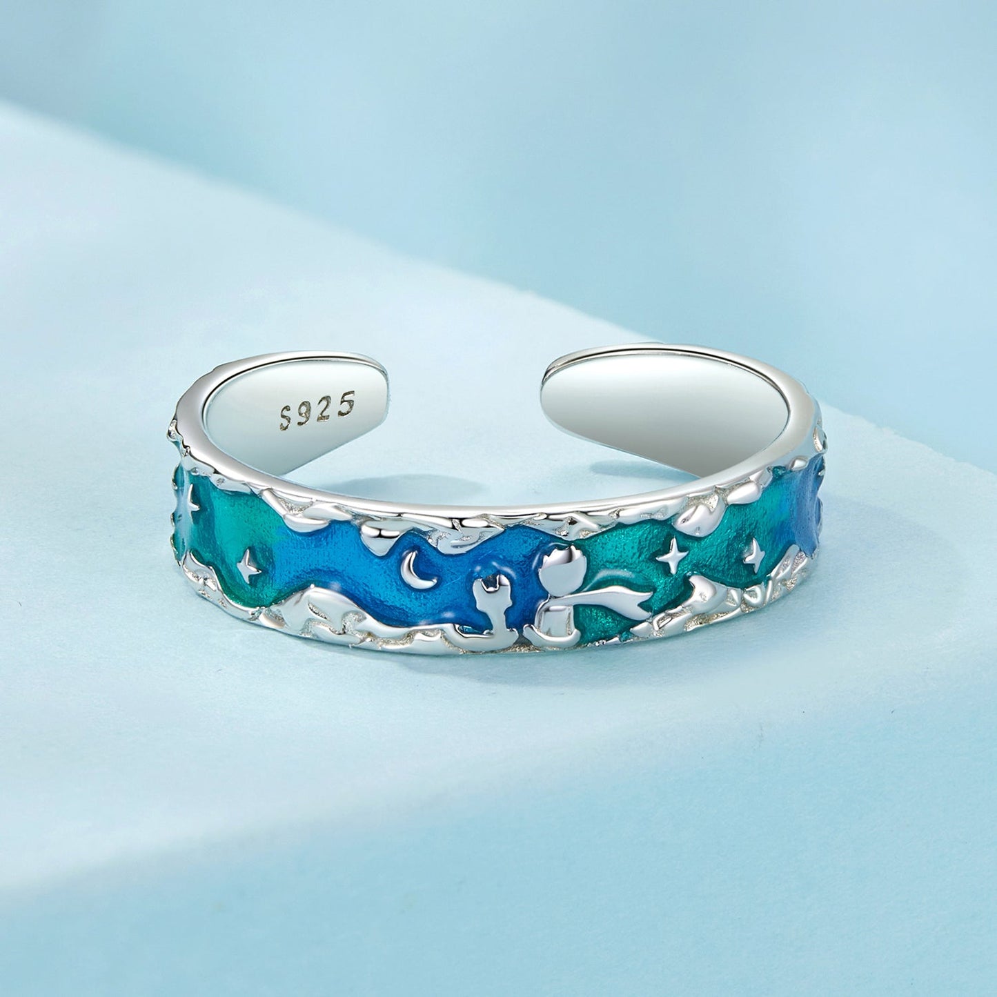 925 Sterling Silver Enamel White Gold Plated 5mm Ring