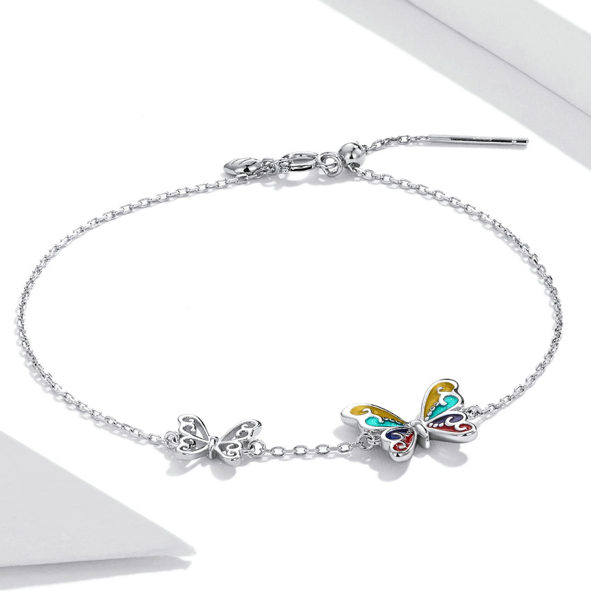 925 Sterling Silver Adjustable Butterfly Enamel Bracelet for Women