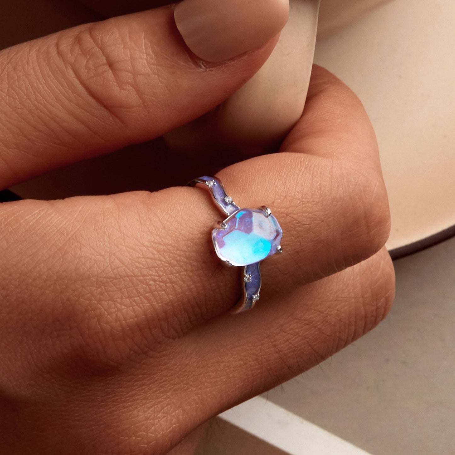 925 Sterling Silver Enamel 10x8mm CZ Ring Size 6 for Women