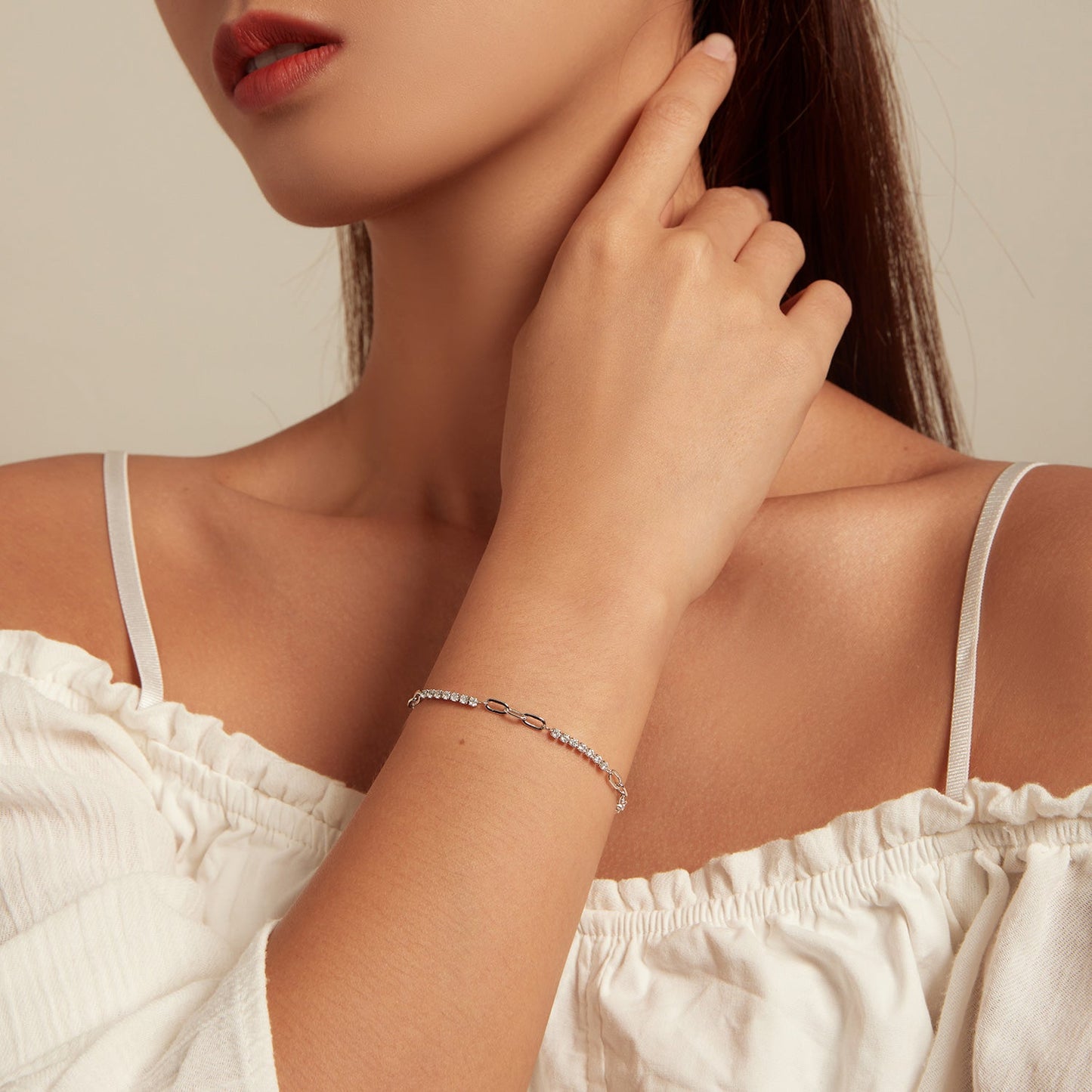 925 Sterling Silver Bracelet with Pavé Setting CZ, Platinum Plated, 14.5+3cm, for Women