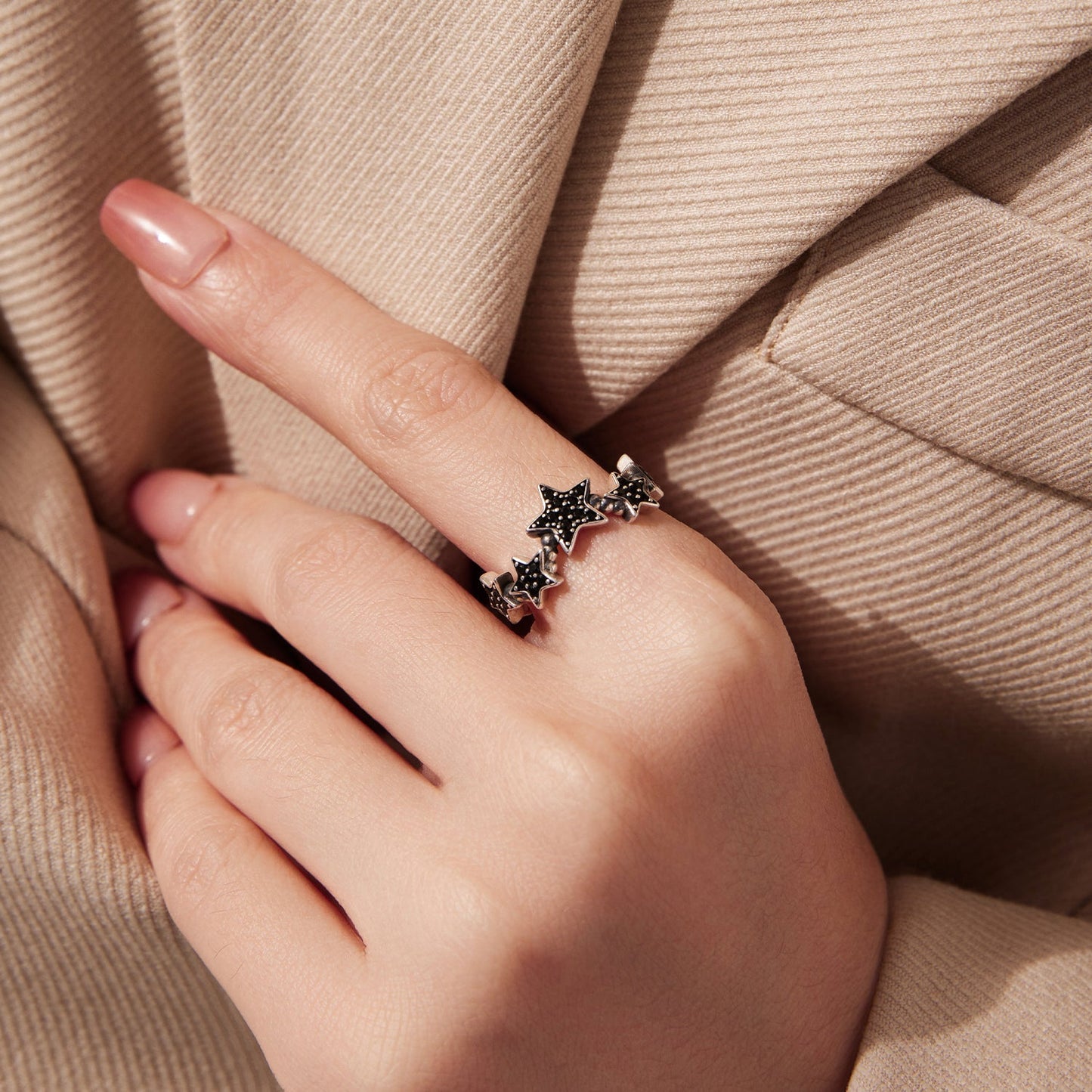 925 Sterling Silver Oxidized Rings with Pavé Setting CZ, Size 6.0 for Women