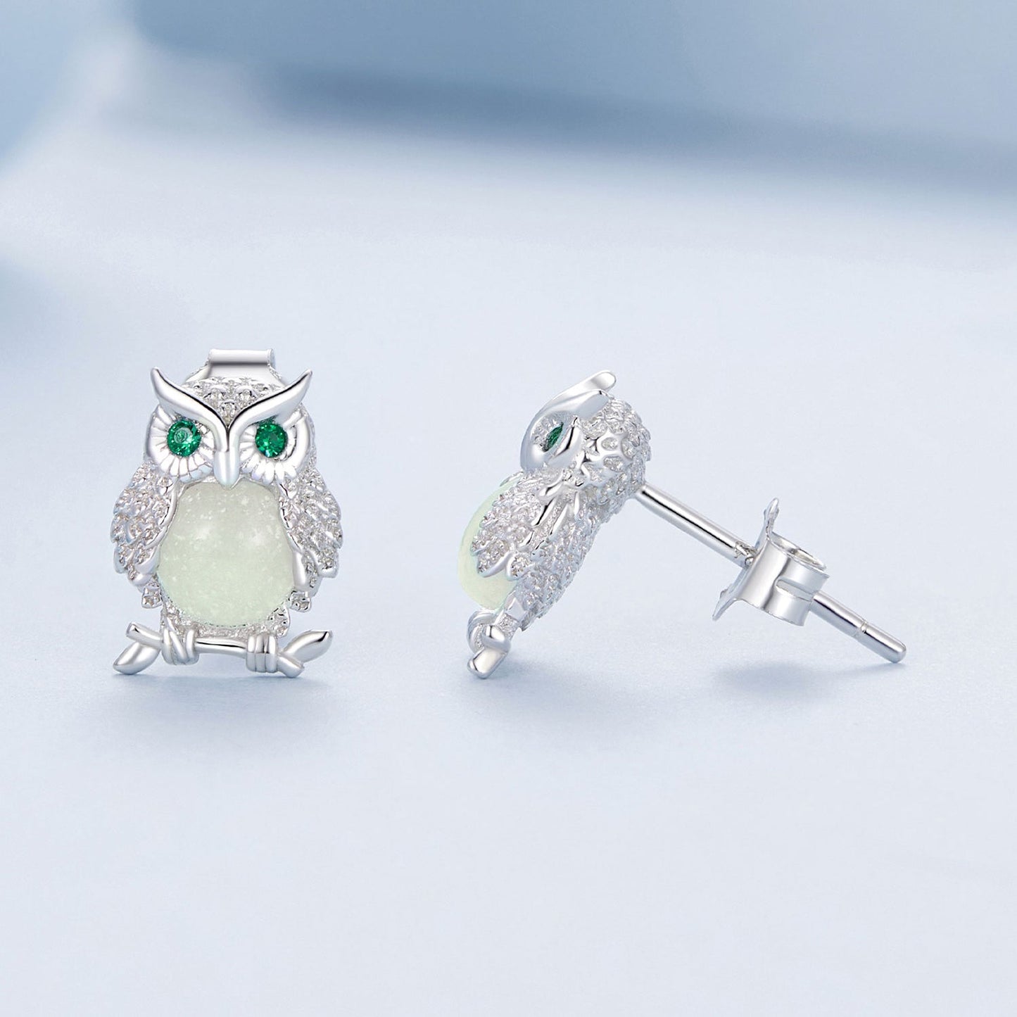 925 Sterling Silver Plated Platinum Luminous Stone Earrings 10*8mm for Women