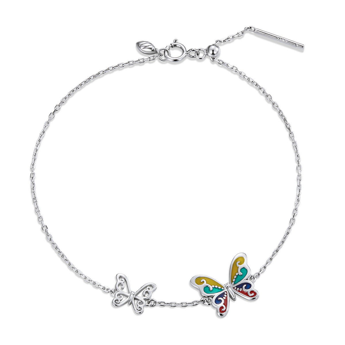 925 Sterling Silver Adjustable Butterfly Enamel Bracelet for Women