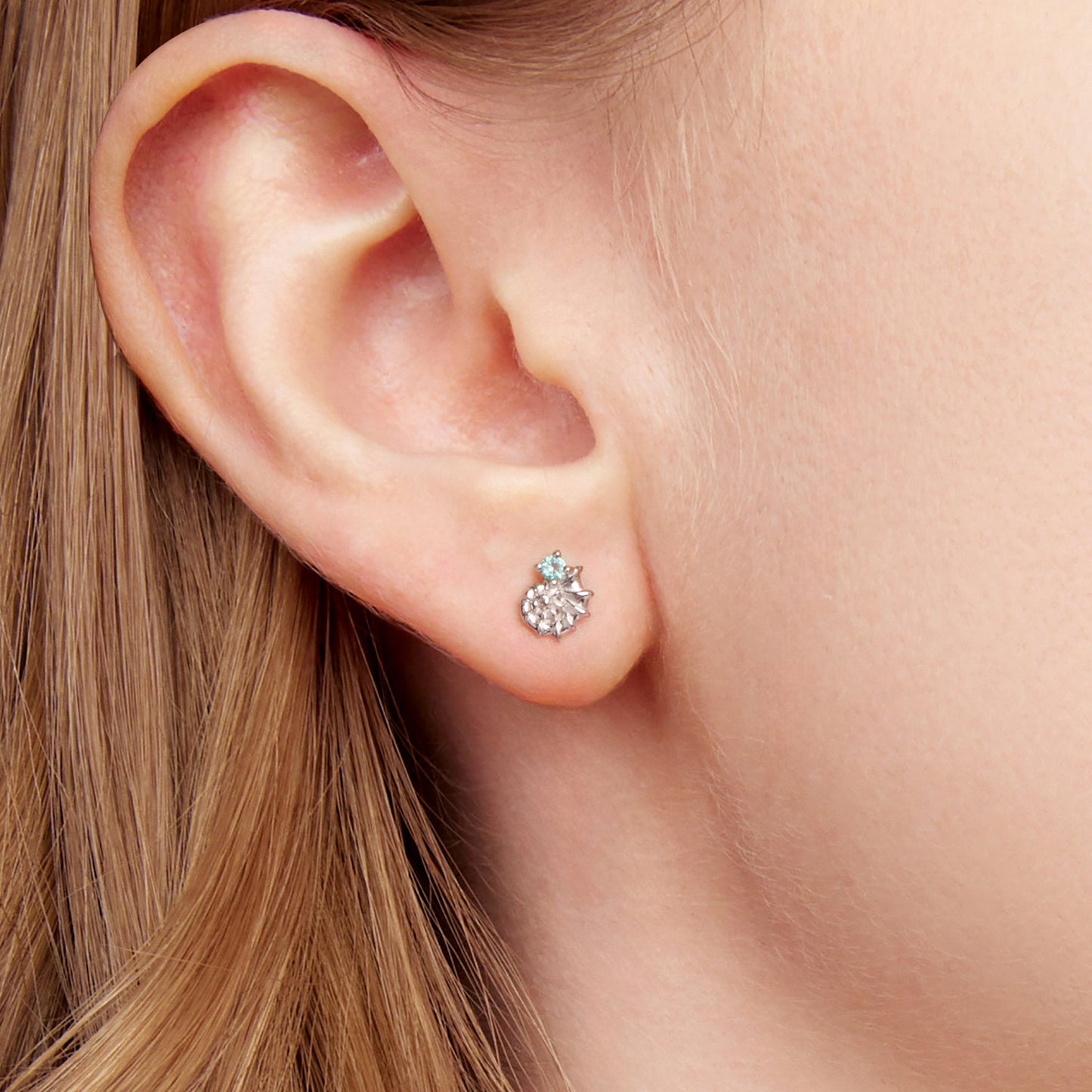 925 Sterling Silver Earrings with Transparent Glass and White Gold Plating for Women