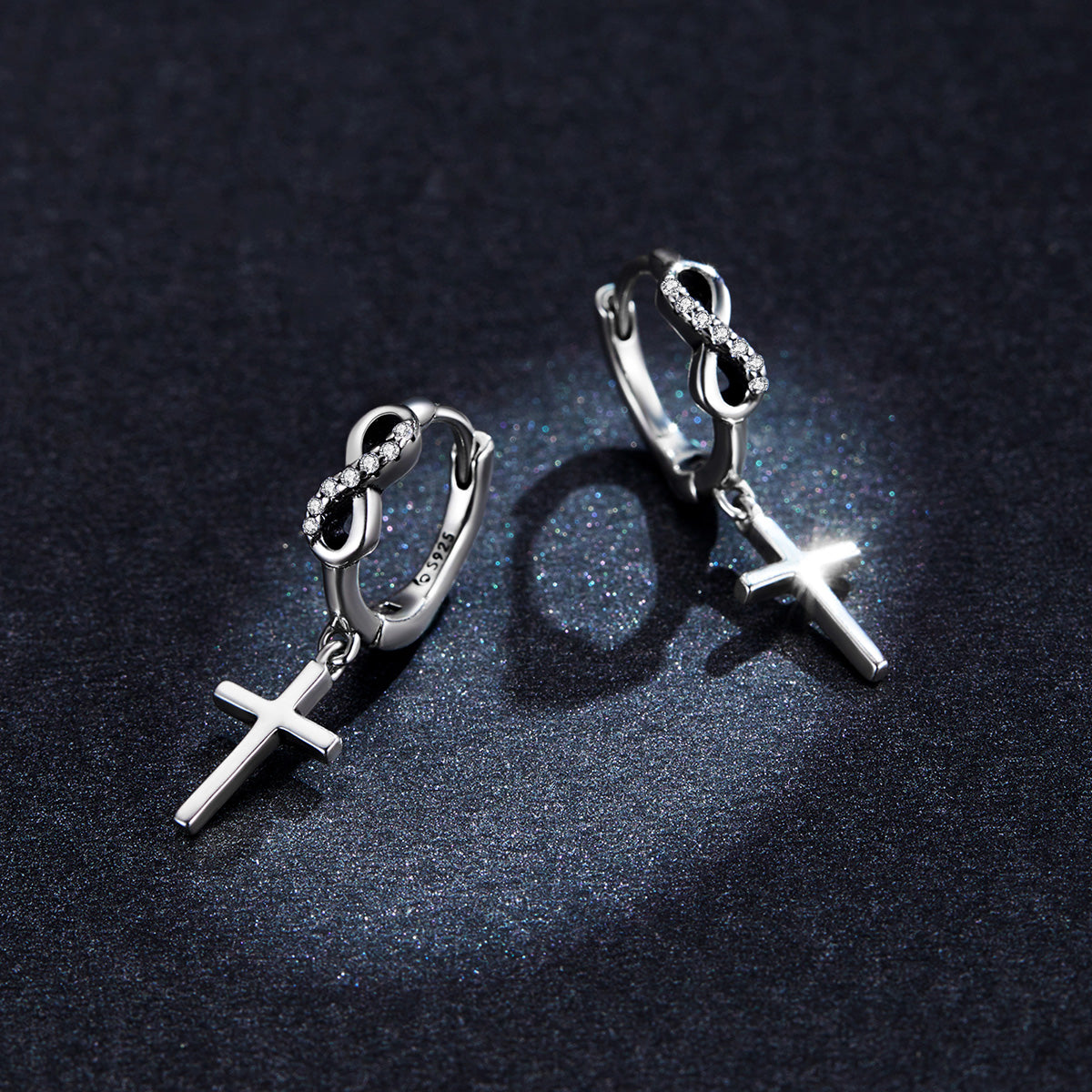 925 Sterling Silver Earrings with Pavé Setting CZ in Oxidized Finish