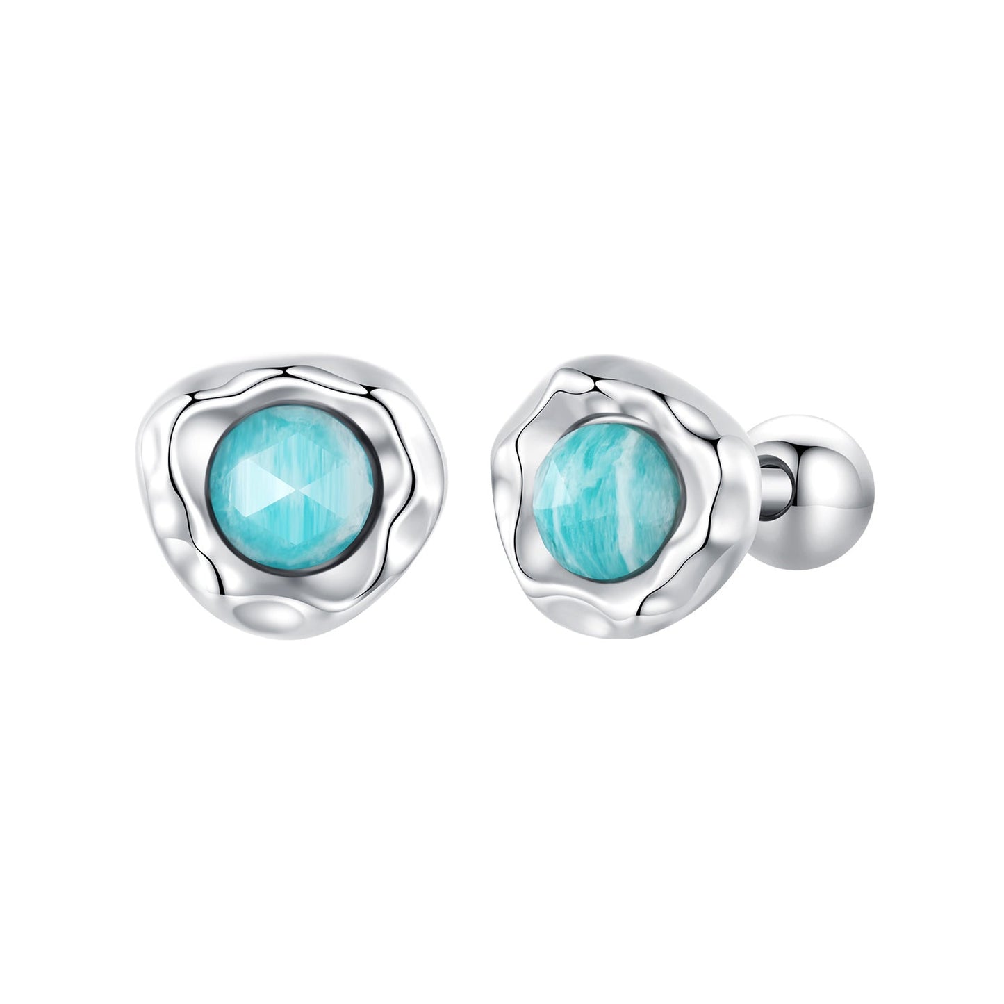 925 Sterling Silver Amazonite Earrings 0.55cm Plated White Gold for Women