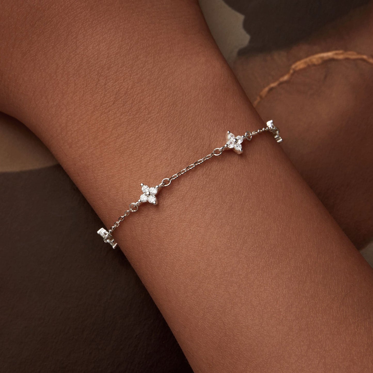925 Sterling Silver White Gold Plated Adjustable CZ Bracelet for Women