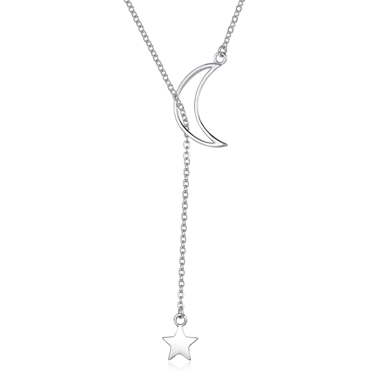 925 Sterling Silver Necklace 47cm with Moon Pendant for Women