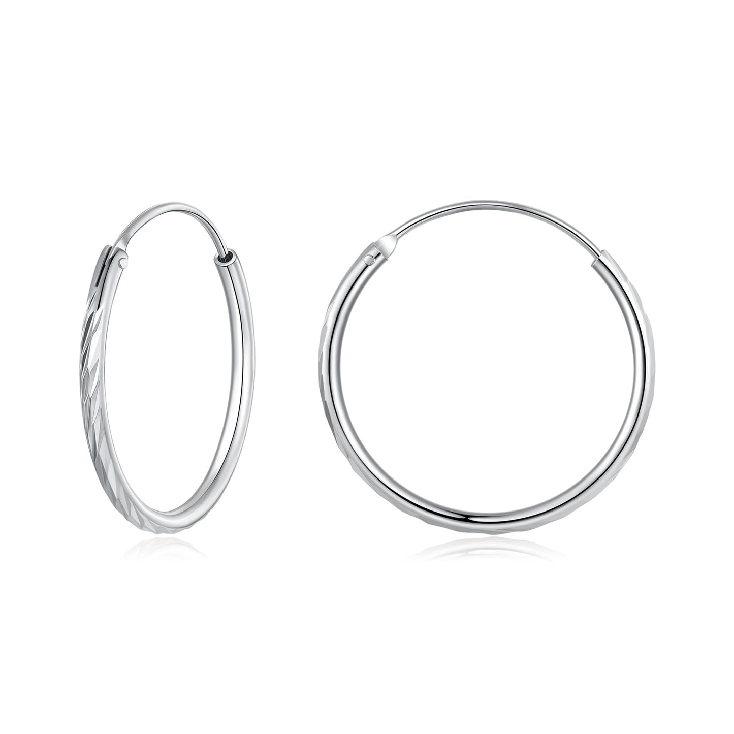 925 Sterling Silver Earrings for Women - White Gold Plated, 2.3x0.2 cm