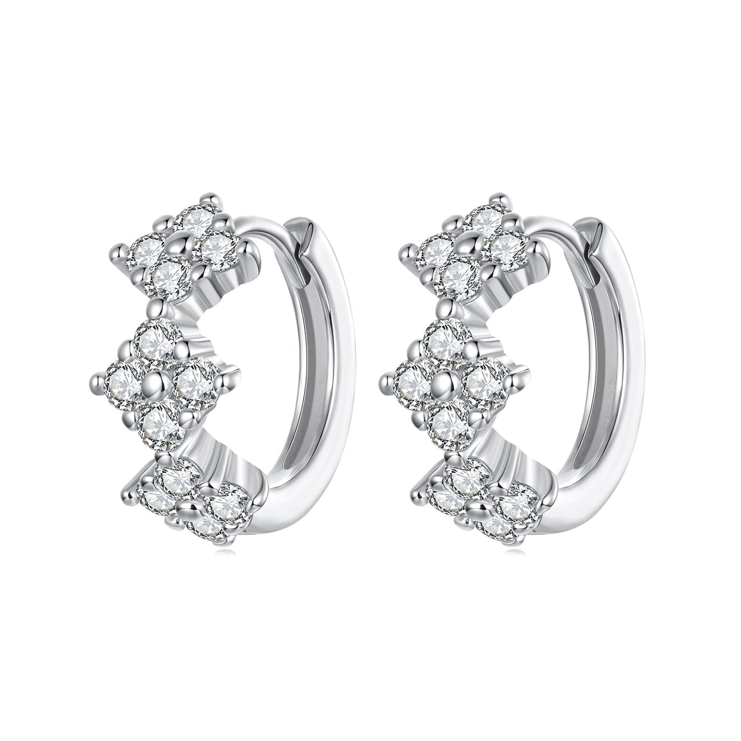925 Sterling Silver Earrings with Pavé Setting CZ - 1.2*0.65cm, White Gold Plated for Women