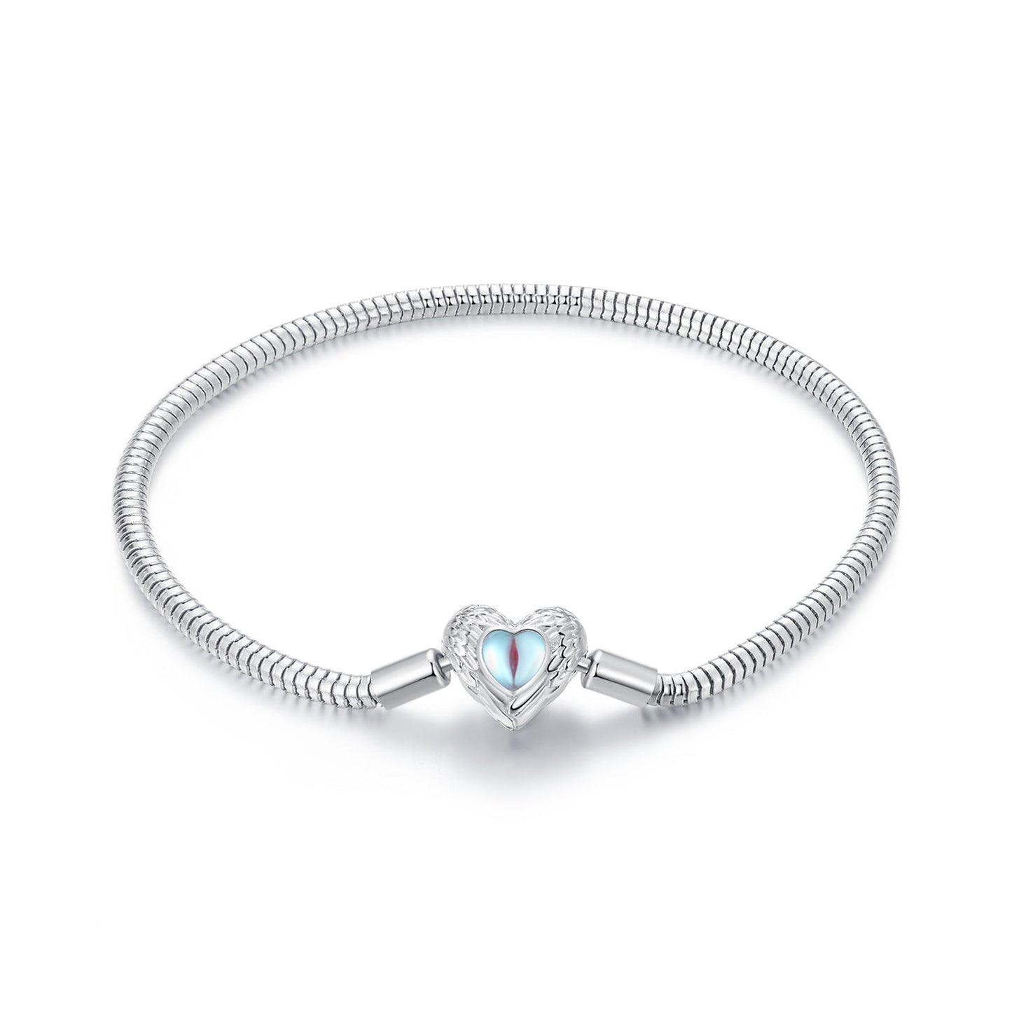 925 Sterling Silver Moonstone Bracelet 17.0 cm with White Gold Plating for Women