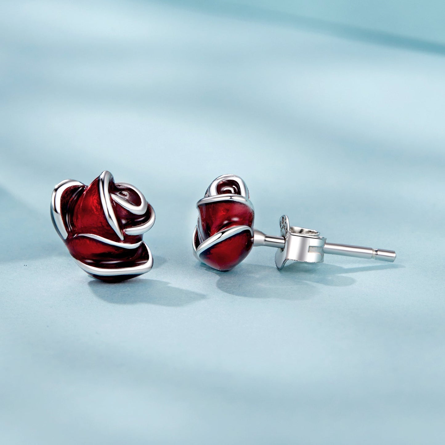 925 Sterling Silver Enamel Plated White Gold Earrings 0.7*1cm for Women