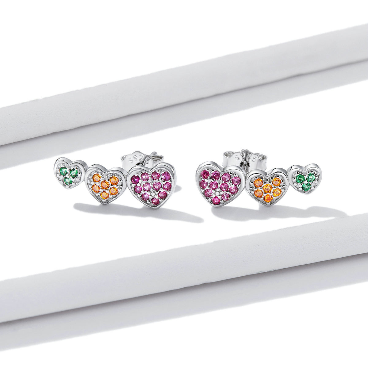 925 Sterling Silver Earrings with Pavé Setting and Plated Platinum, Size: 0.5*1.3cm, Women
