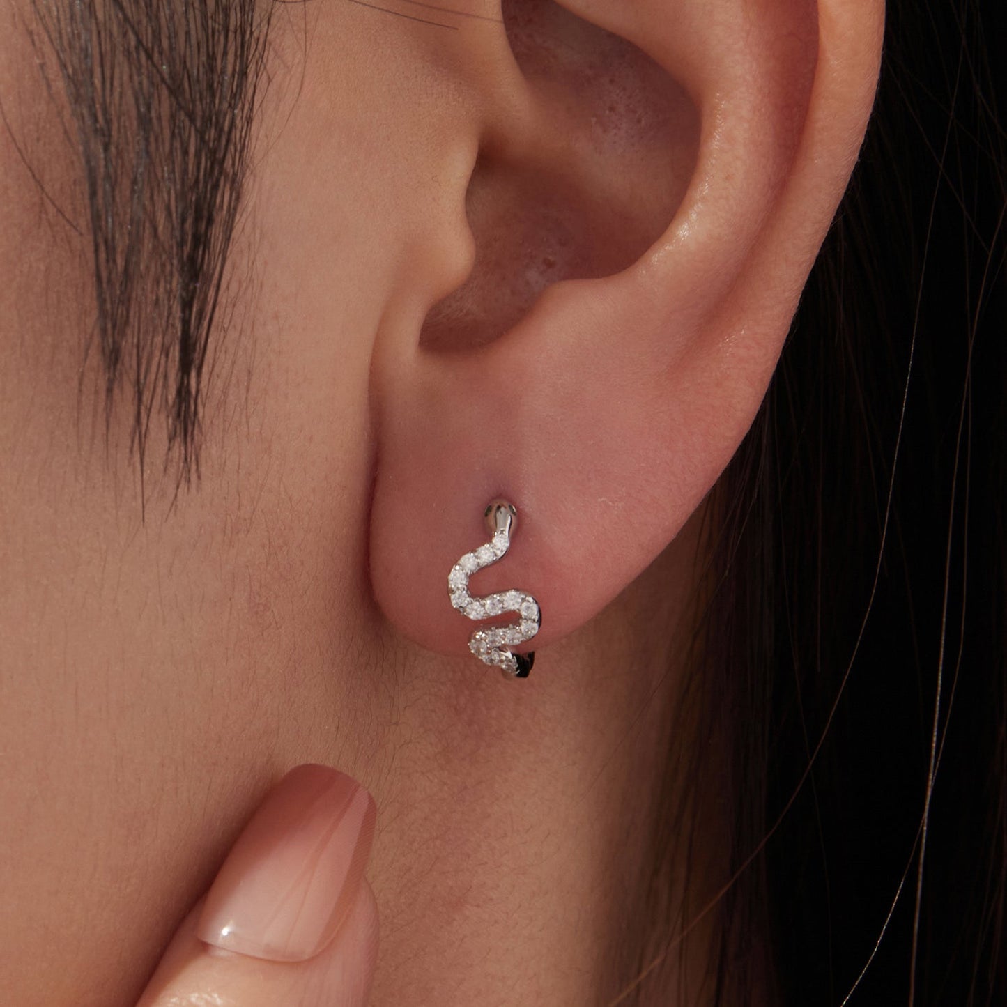 925 Sterling Silver Hoop Earrings with White Gold Plating and CZ Stones