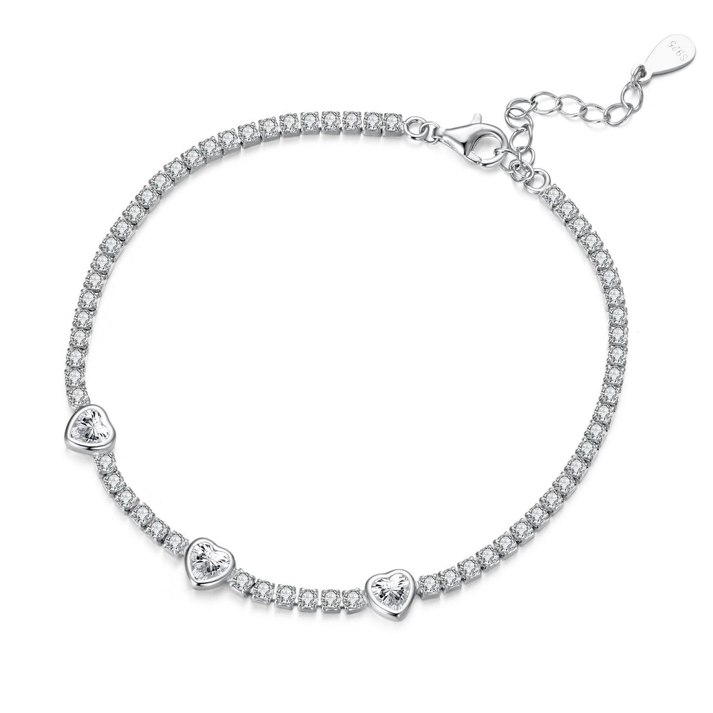 925 Sterling Silver & Pavé Setting CZ Bracelet with White Gold Plating for Women