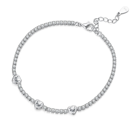 925 Sterling Silver & Pavé Setting CZ Bracelet with White Gold Plating for Women