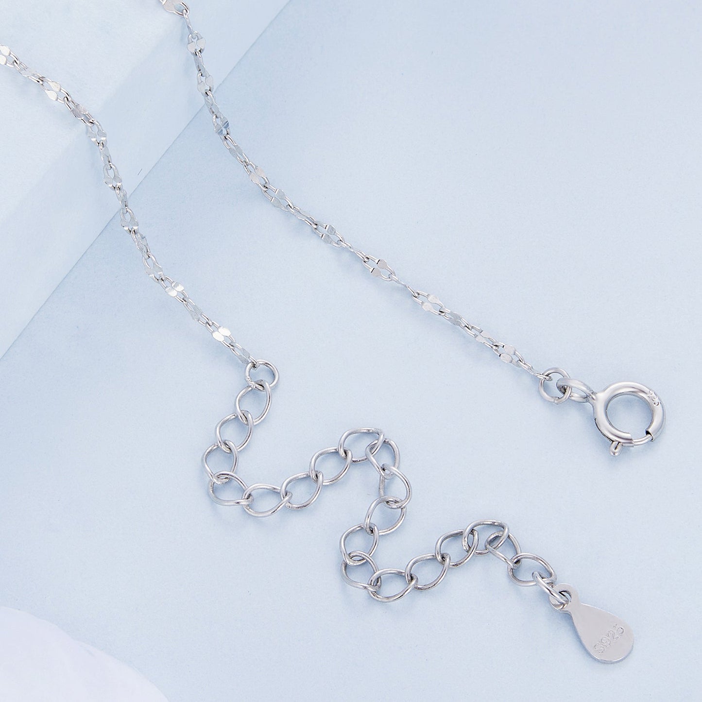 925 Sterling Silver Necklace with Pavé Setting CZ - Adjustable Length, Platinum Plated - Women's Jewelry