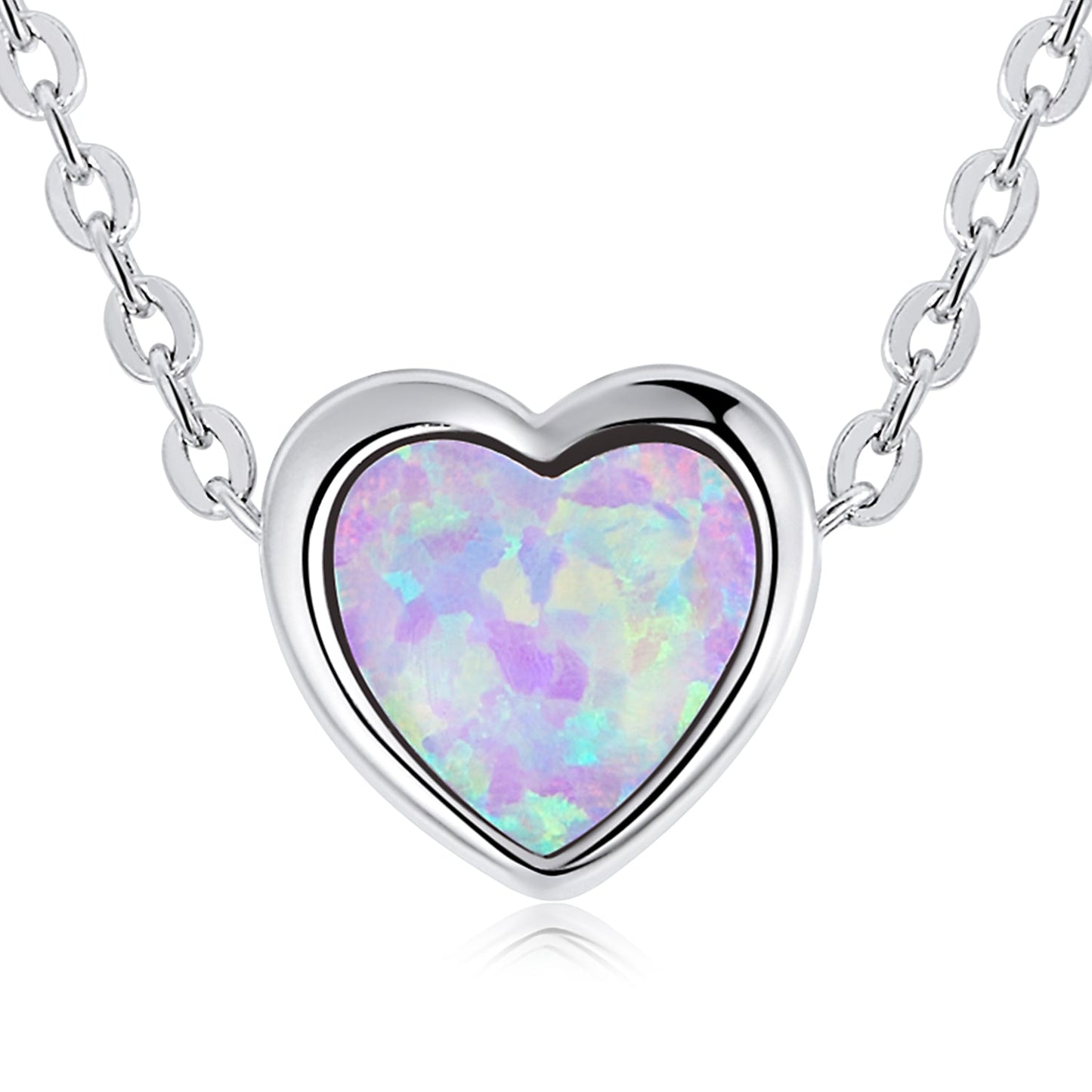 925 Sterling Silver and Platinum Plated Translucent Opal Necklace, 43.5cm Adjustable Chain, for Women