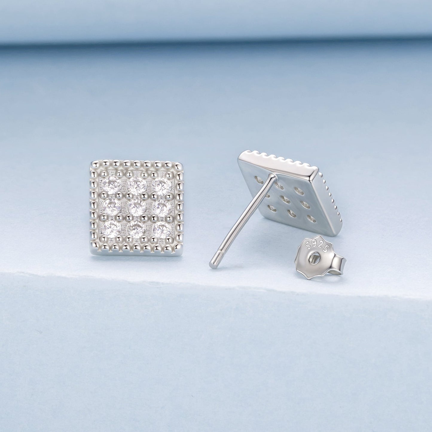 925 Sterling Silver 0.8cm Pavé Setting CZ White Gold Plated Earrings for Women