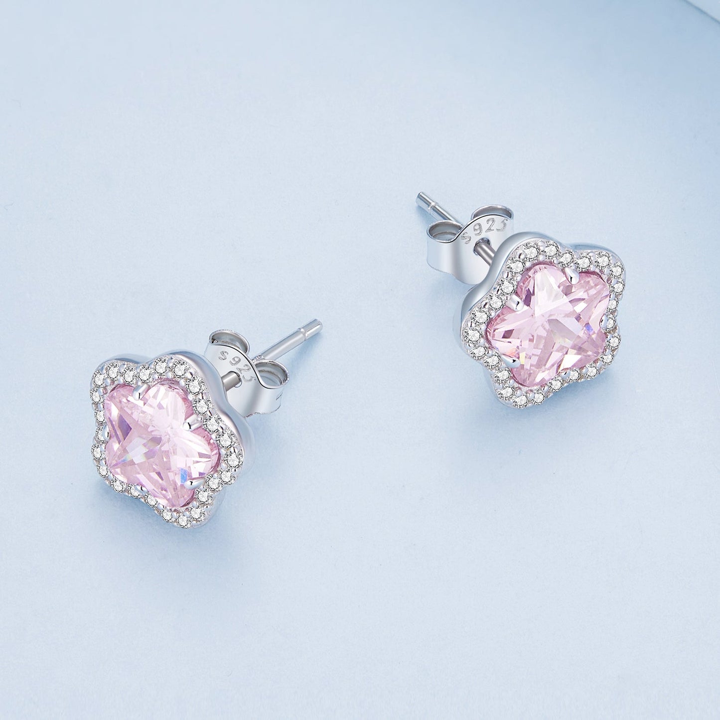 925 Sterling Silver Earrings with Pavé Setting CZ and Transparent Glass for Women