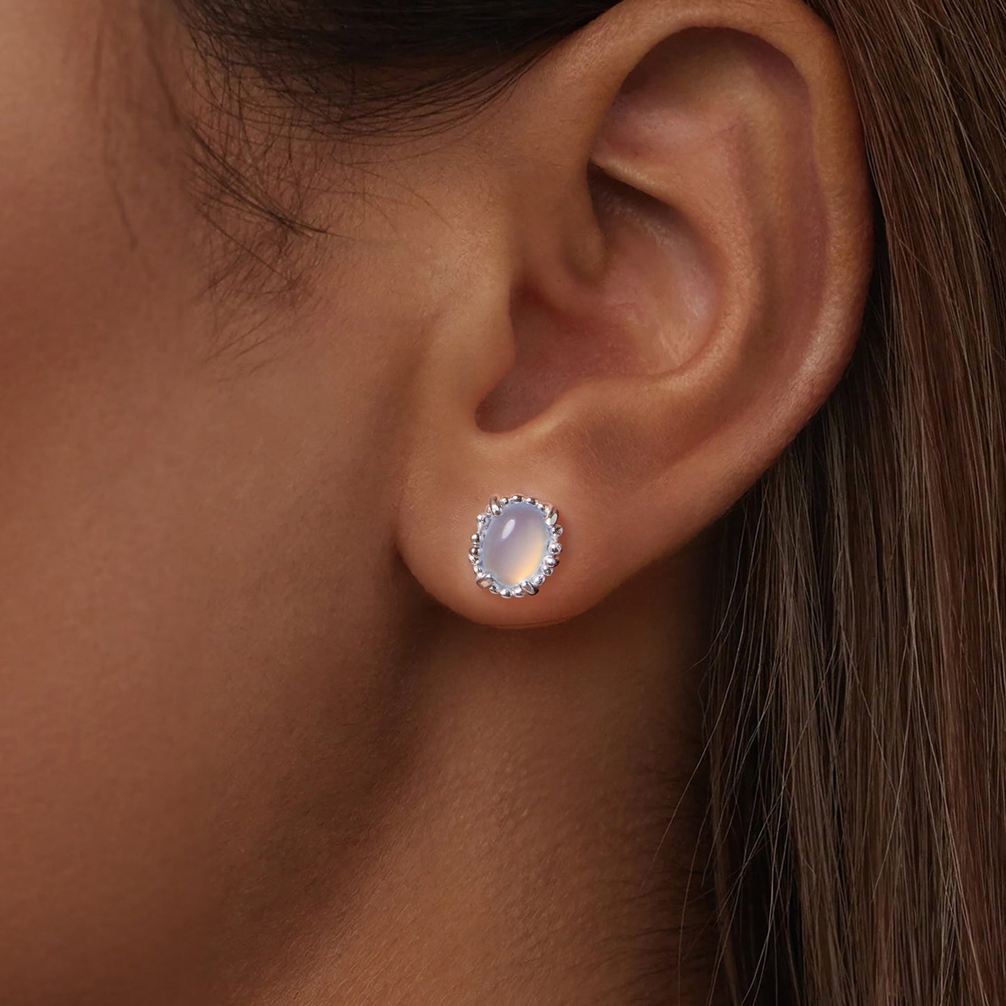 925 Sterling Silver Earrings for Women with Transparent Glass, 1.0*0.9cm