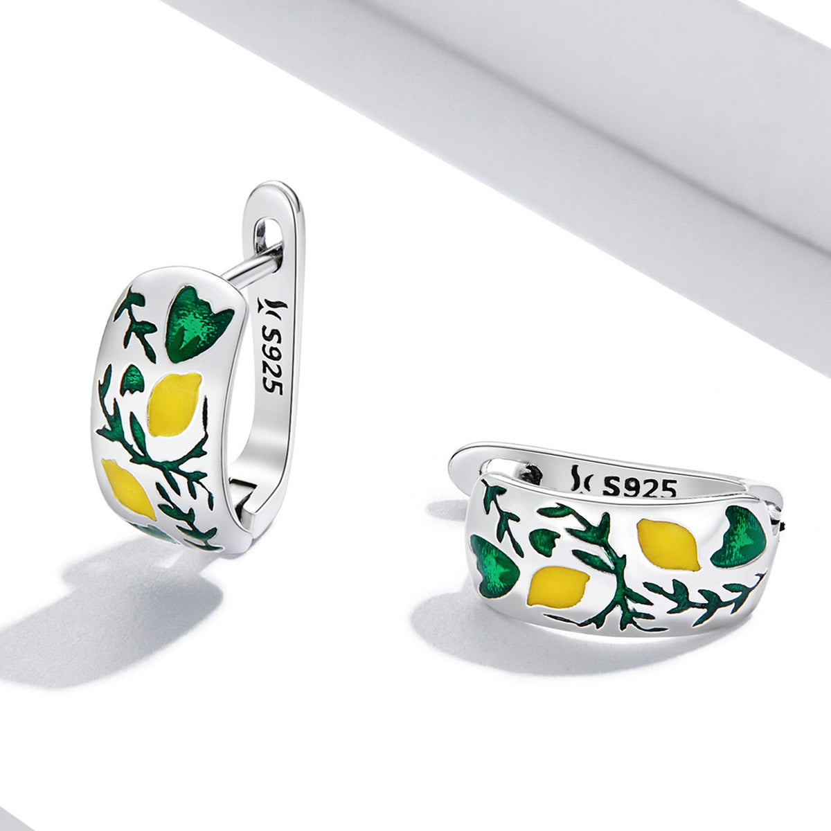 925 Sterling Silver Earrings for Women - Enamel Process - Oxidized Silver - 1.4x0.6 cm