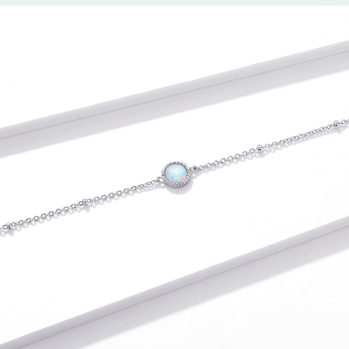 925 Sterling Silver Opal Bracelet for Women - Adjustable Size, Translucent Color