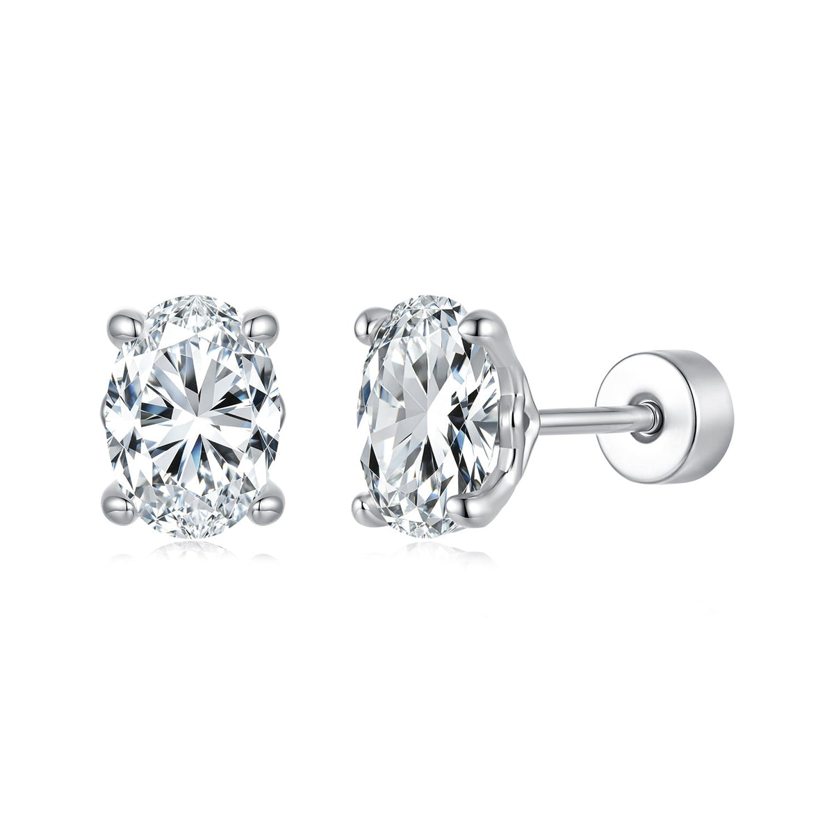 925 Sterling Silver White Gold Plated 1ct Moissanite 0.7x0.5cm Egg-Shaped Earrings for Women