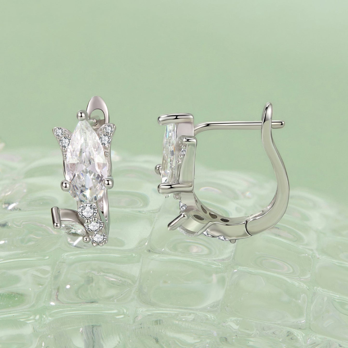 925 Sterling Silver Earrings with White Gold Plating and CZ