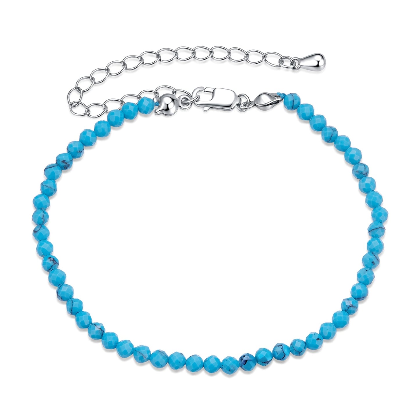 925 Sterling Silver Synthetic Turquoise Bracelet with White Gold Plating for Women