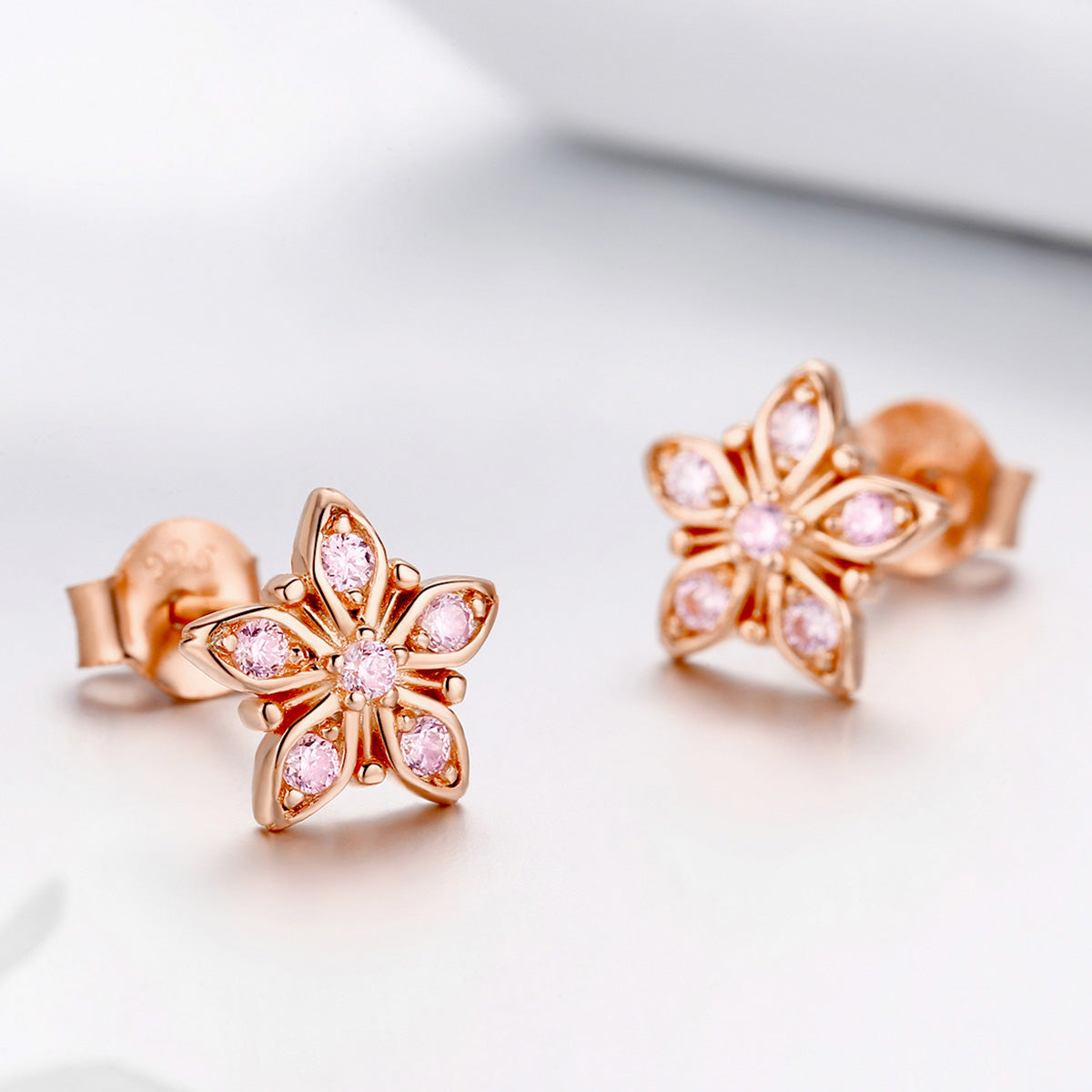 925 Sterling Silver Rose Gold Plated Pavé Setting CZ Earrings