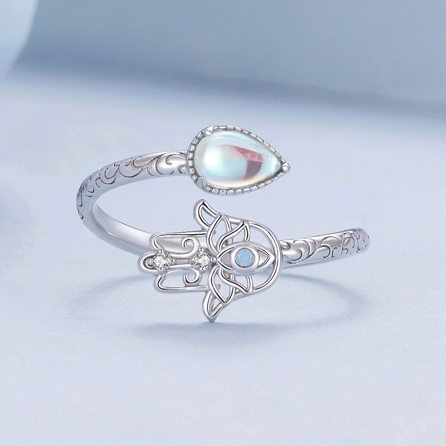 925 Sterling Silver Opal Nanometer Stone Platinum Plated Ring