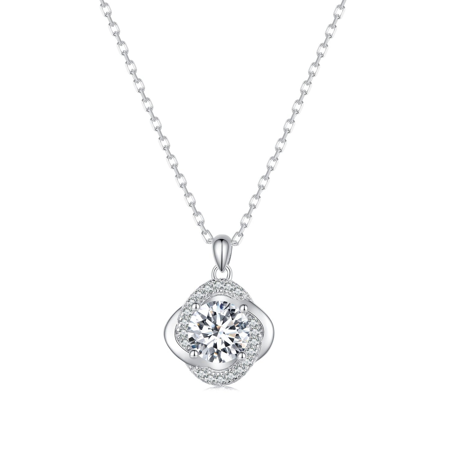 925 Sterling Silver Moissanite Pendant Necklace for Women, 39+5cm, Platinum Plated