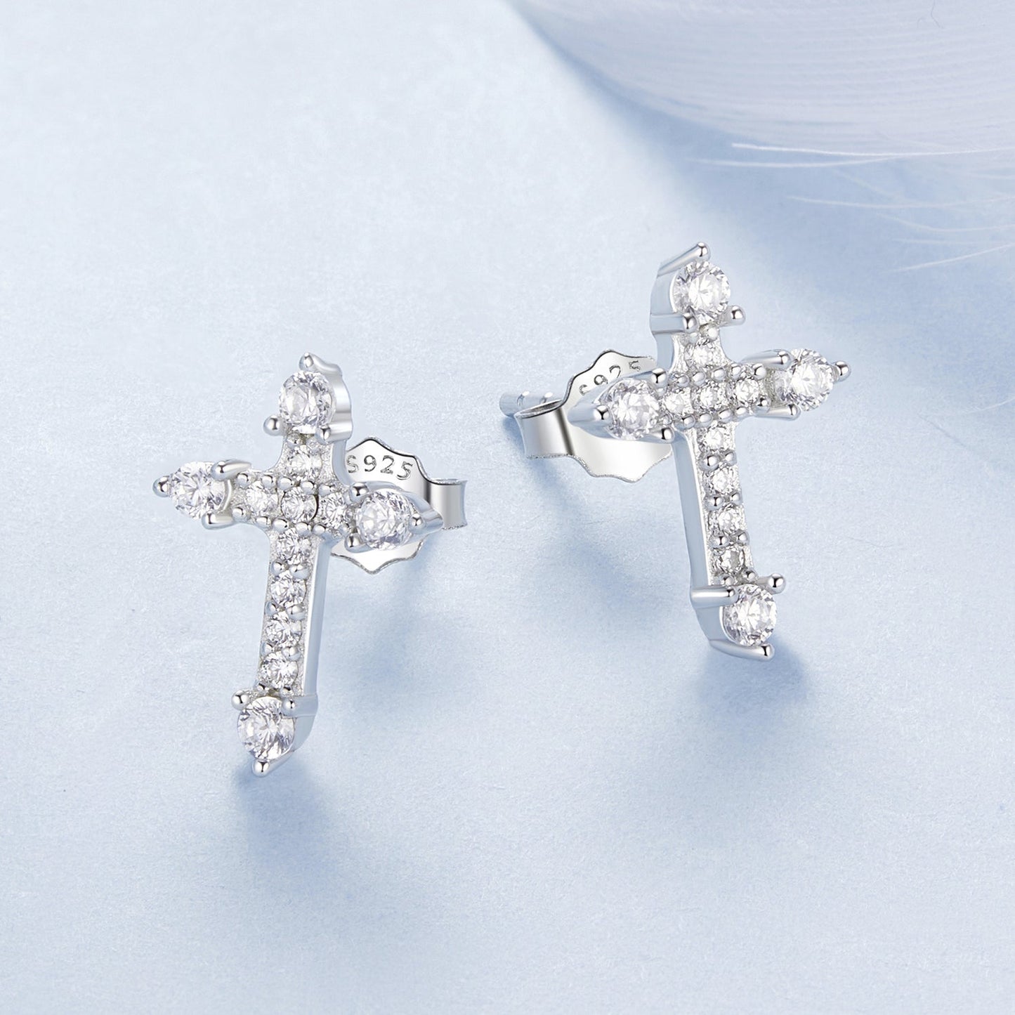 925 Sterling Silver Earrings with Pavé Setting CZ in White Gold Plating - 1.2x0.8cm for Women