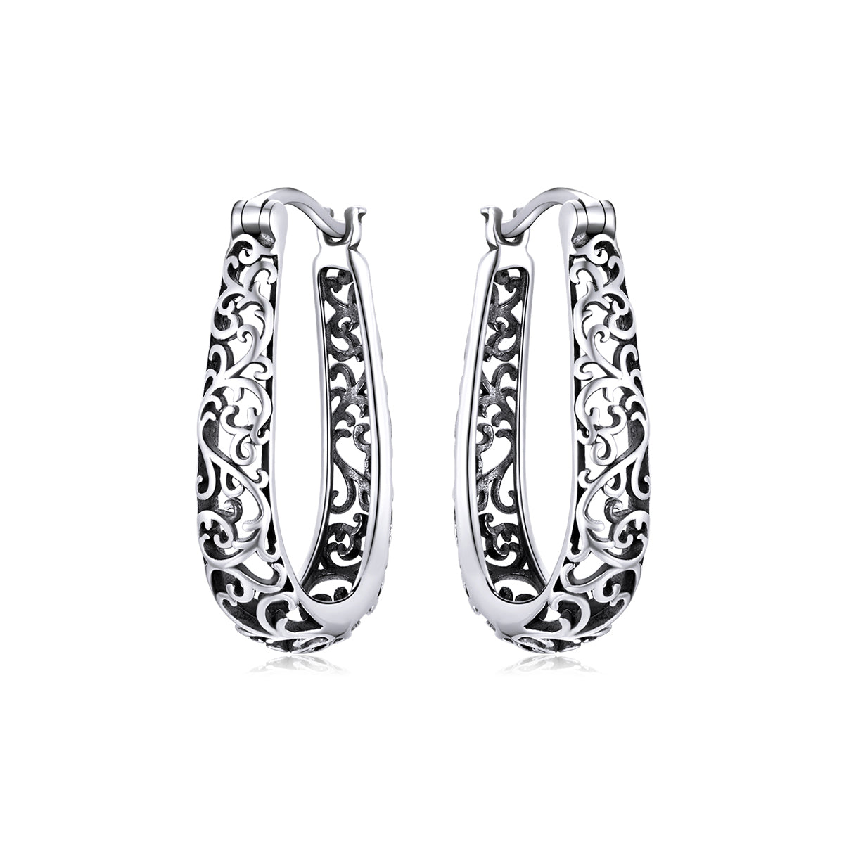 925 Sterling Silver Earrings 2.3*0.4cm Oxidized Silver for Women