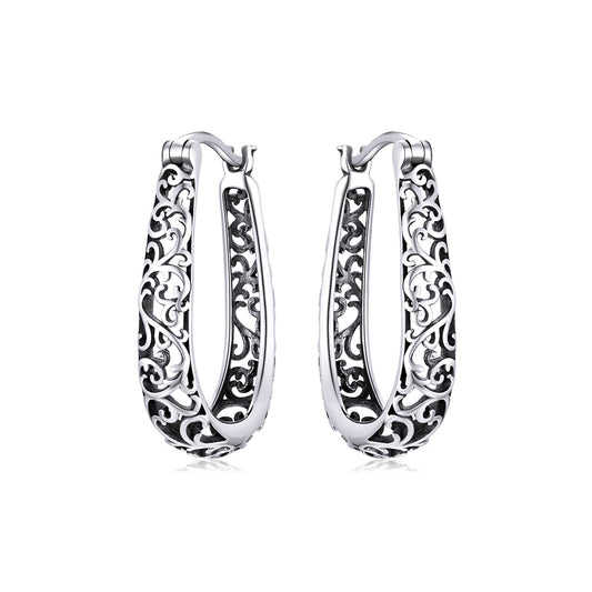 925 Sterling Silver Earrings 2.3*0.4cm Oxidized Silver for Women