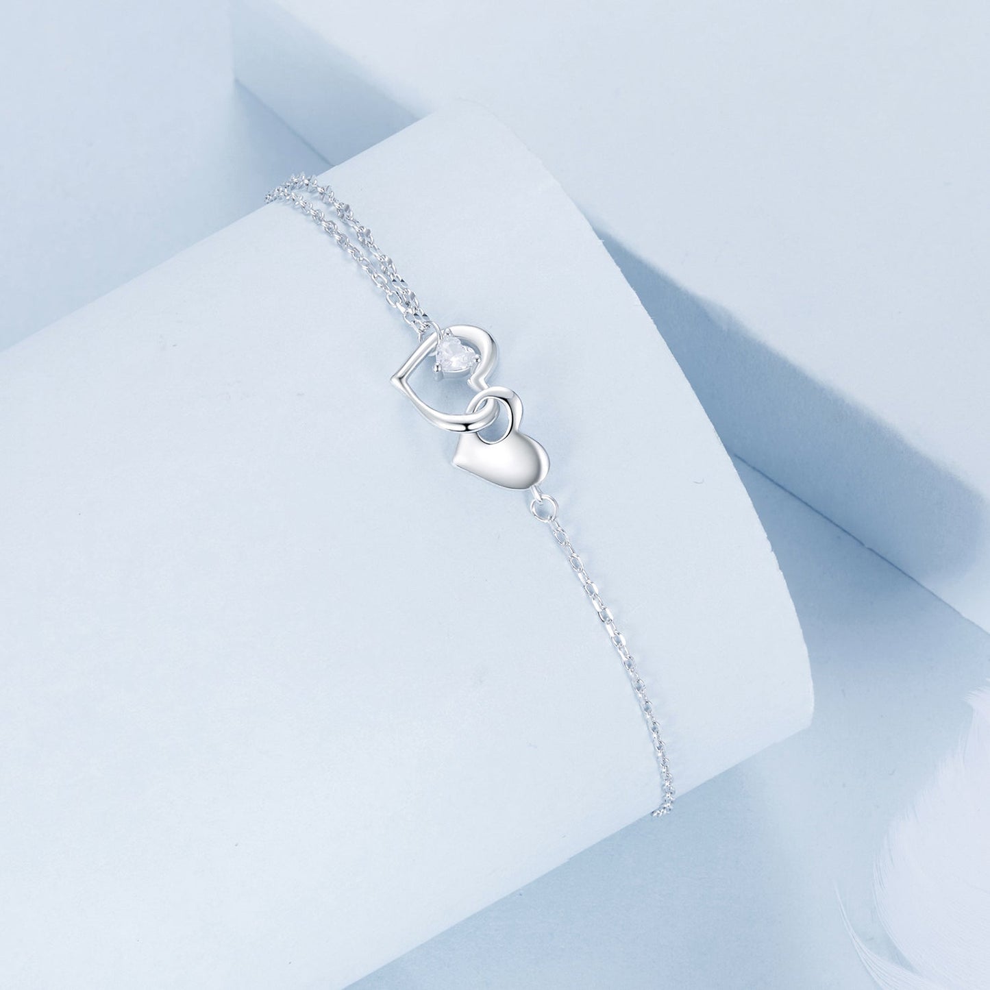 925 Sterling Silver Bracelet with Pave Setting CZ and White Gold Plating