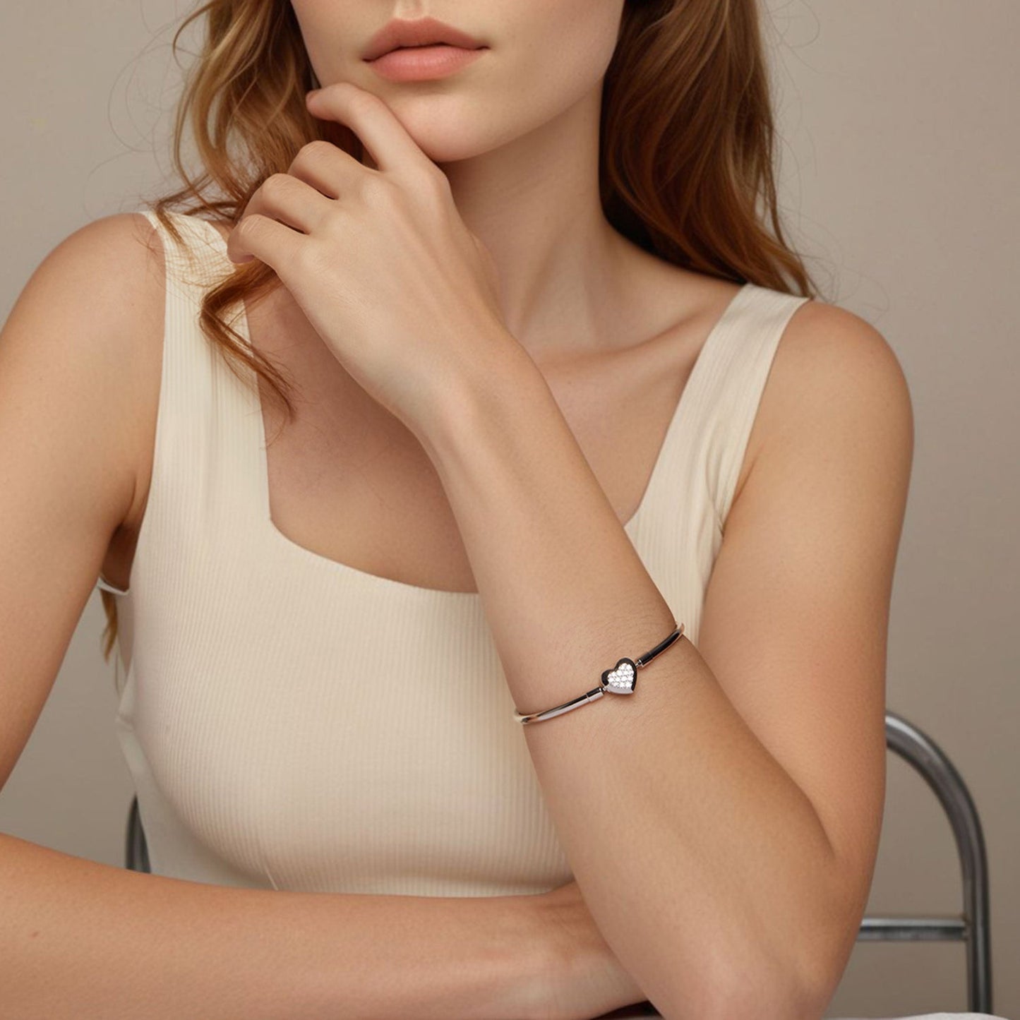 925 Sterling Silver White Gold Plated CZ Bracelet for Women - Size 17.0