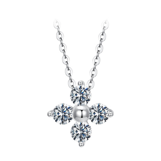 925 Sterling Silver & White Gold Plated Moissanite Necklace 40+5cm for Women