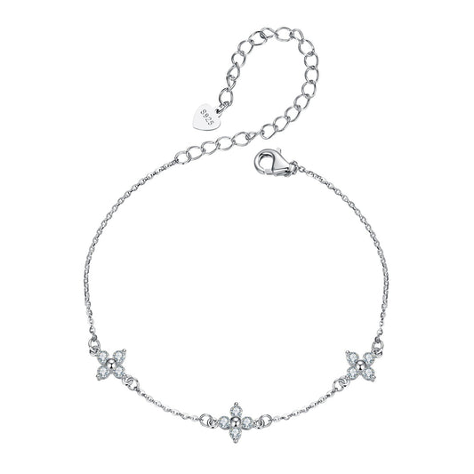925 Sterling Silver & Plated White Gold Moissanite Bracelet 15+6cm for Women