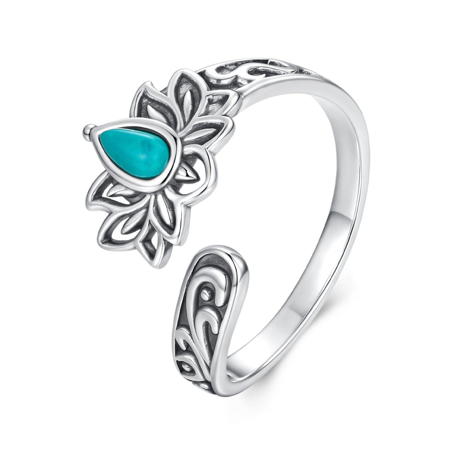 925 Sterling Silver Ring with Synthetic Turquoise in Oxidized Finish for Women