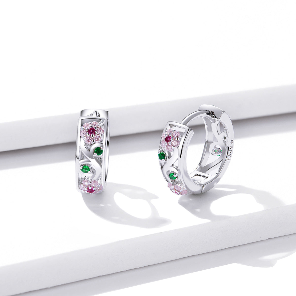 925 Sterling Silver Earrings with Pavé Setting CZ, 1.2*0.5cm, for Women