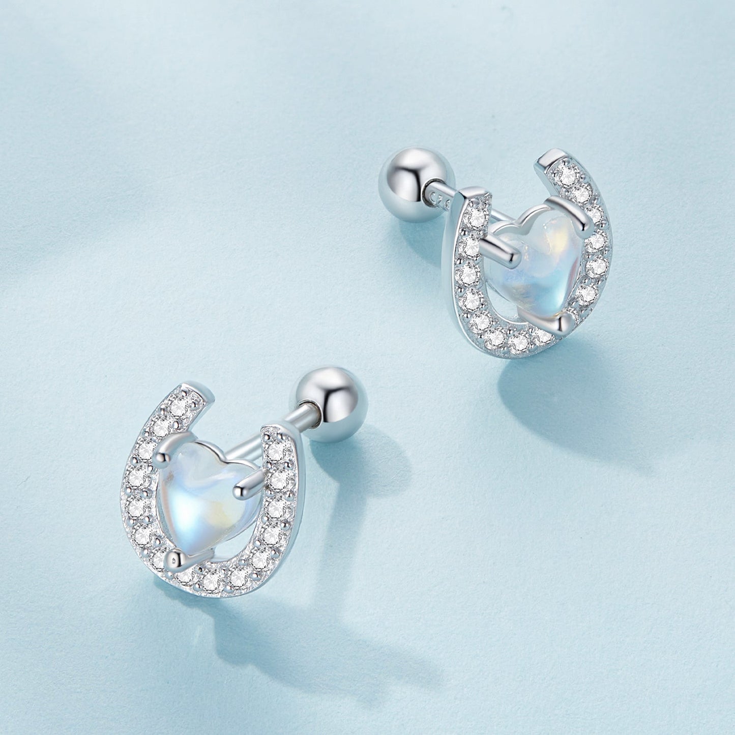 925 Sterling Silver Pavé Setting Moonstone Earrings with CZ and Platinum Plating