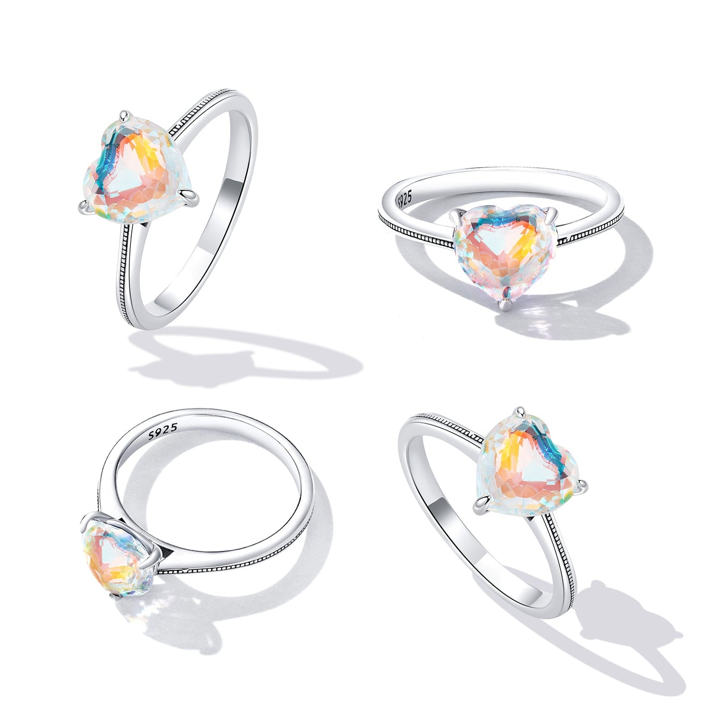 925 Sterling Silver Oxidized Silver Ring with Transparent Glass - Size 7.0 for Women
