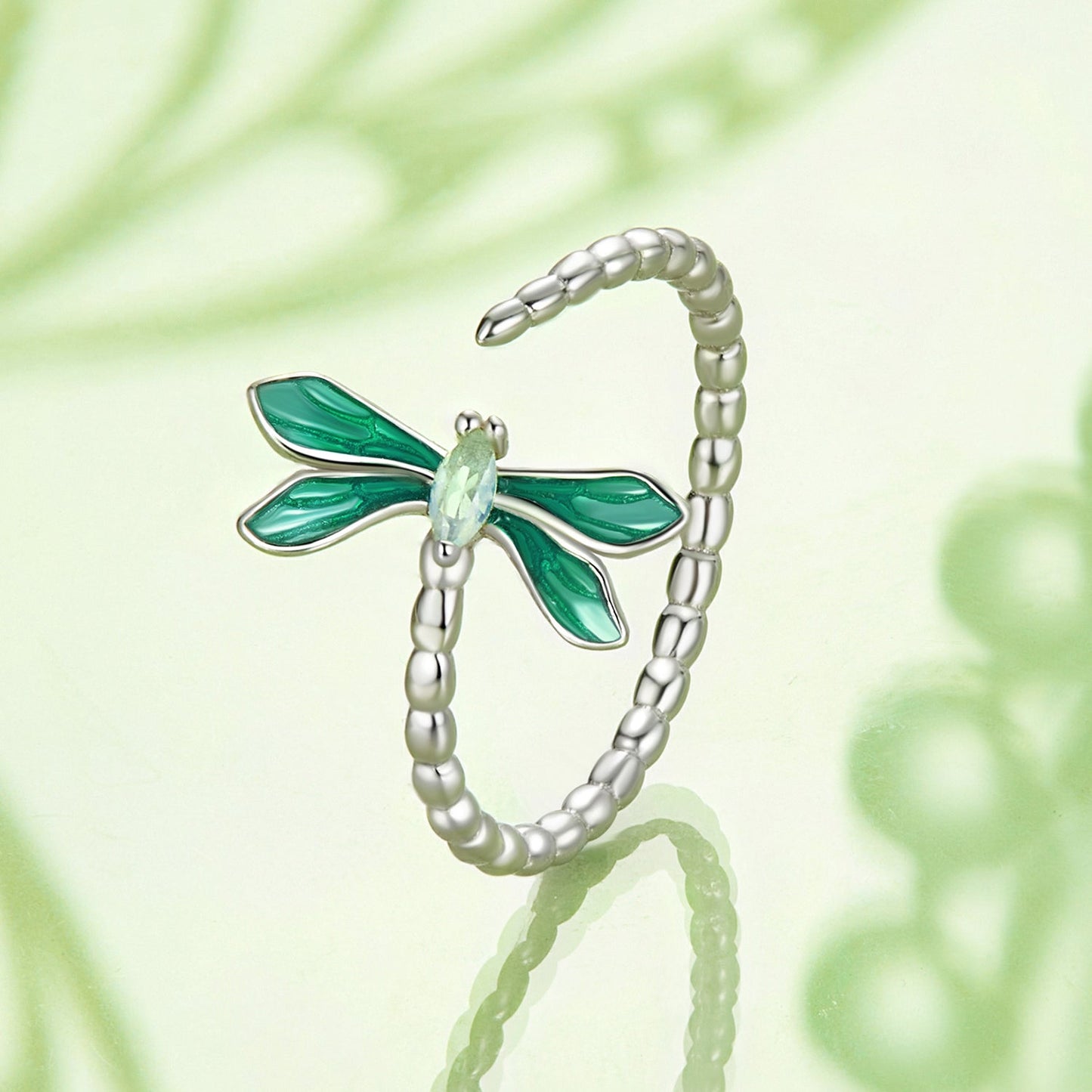 925 Sterling Silver White Gold Plated Opal Enamel Ring