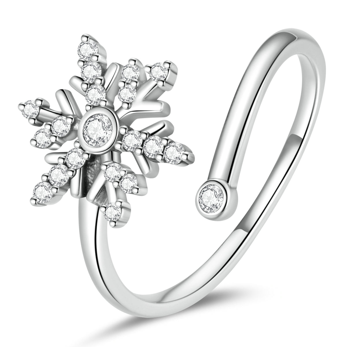 925 Sterling Silver Snowflake Ring with Pavé Setting CZ and Oxidized Finish for Women