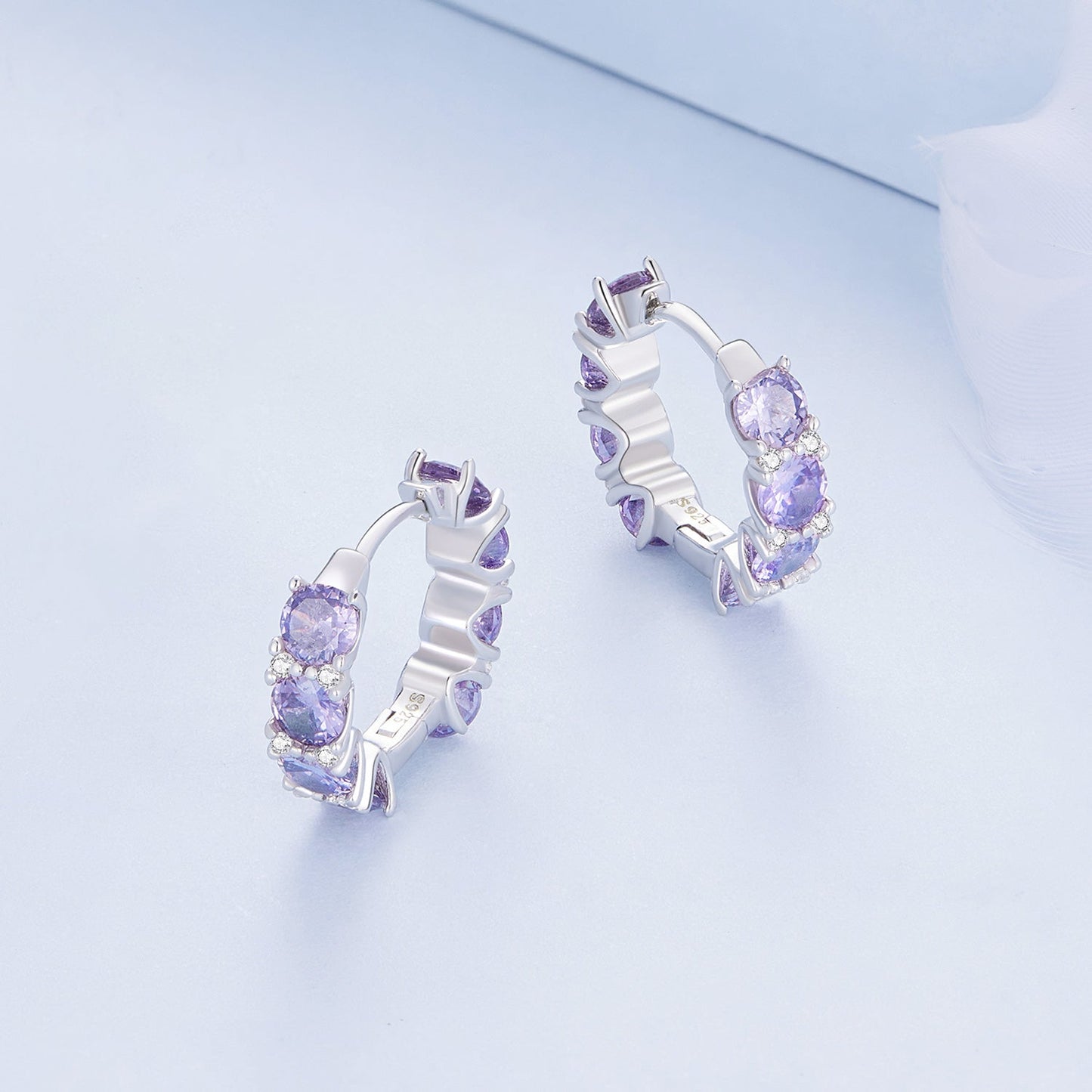 925 Sterling Silver Earrings with Pavé Setting and Plated Platinum for Women