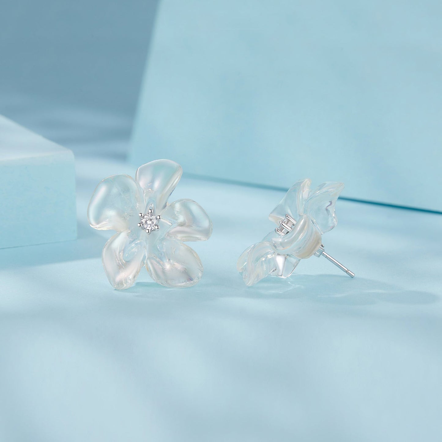 925 Sterling Silver Earrings with Pavé Setting CZ and Resin, 2.5x2.1cm for Women